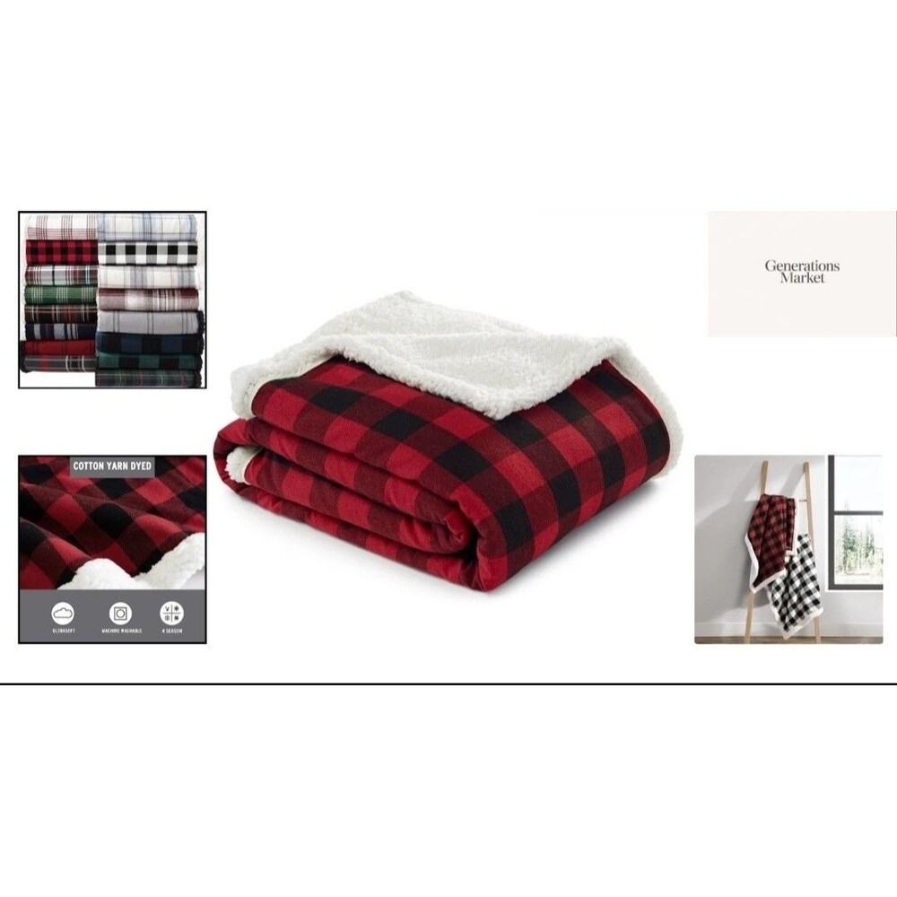 Eddie Bauer-Throw Blanket, Super Soft Reversible Sherpa Flannel Bedding, Ideal